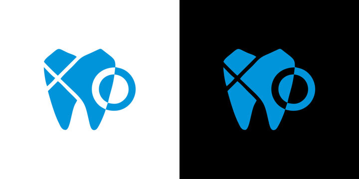 Dental care logo with a green leaf and blue tooth symbol on white and black backgrounds