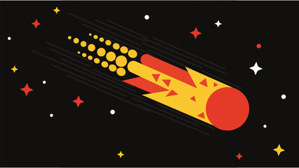 Stylized flaming comet flying through deep space © Muzahidul