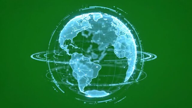 Digital holographic world map globes on green screen background