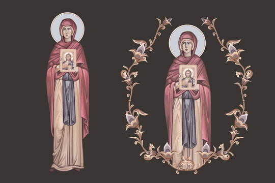 Saint Parascheva of the Balkans. Christian pastel illustration set in Byzantine style isolated