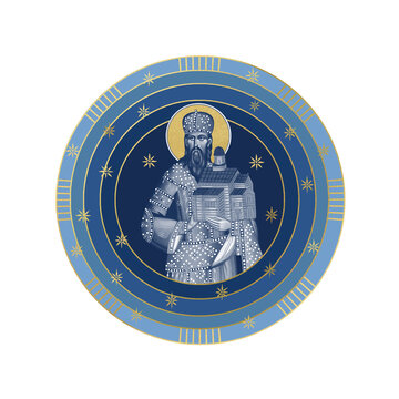 Saint Stefan Urosh I. Starry sky round illustration in Byzantine style isolated
