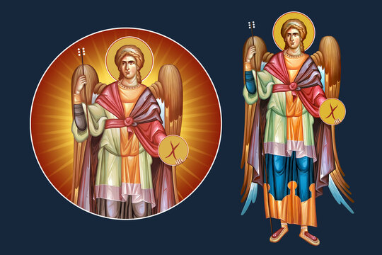 Illustration - fresco Archangel Gabriel. Set in Byzantine style