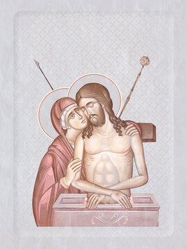 Jesus Christ King of Glory. Christian illustration in Byzantine style in pastel colors