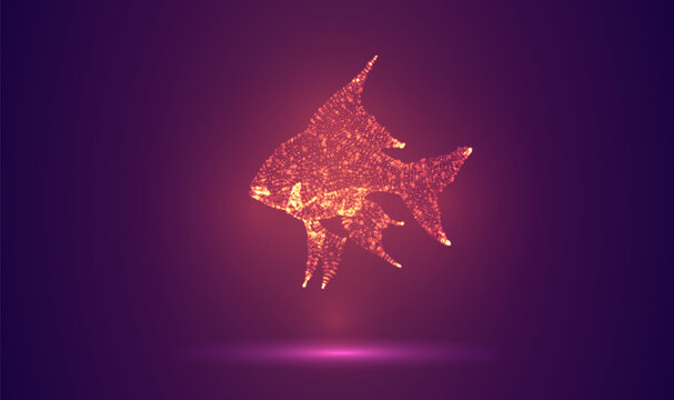 3D object made of dots, bright glow against a purple and magenta background