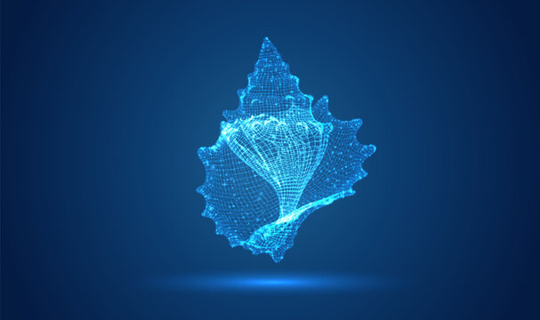 mesh 3D object, bright glow on a blue background