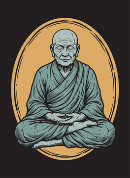 Ancient meditating Buddhist monk statue