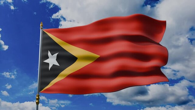 Timor Leste Flag Waving Against Blue Sky