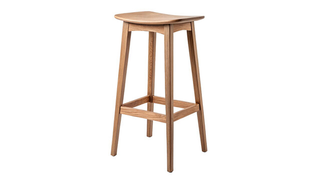 Classic simple tall four-legged wooden bar stool chair isolated on transparent background.