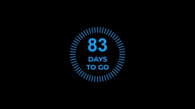 Animated 83 day to go calendar icon animation on black background.