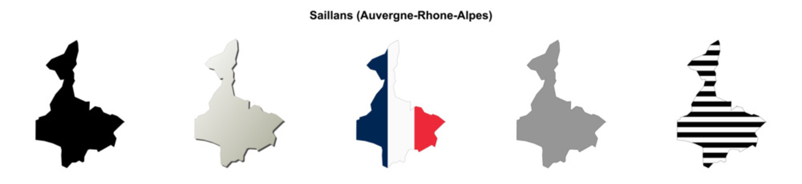Saillans (Auvergne-Rhone-Alpes) blank outline map set
