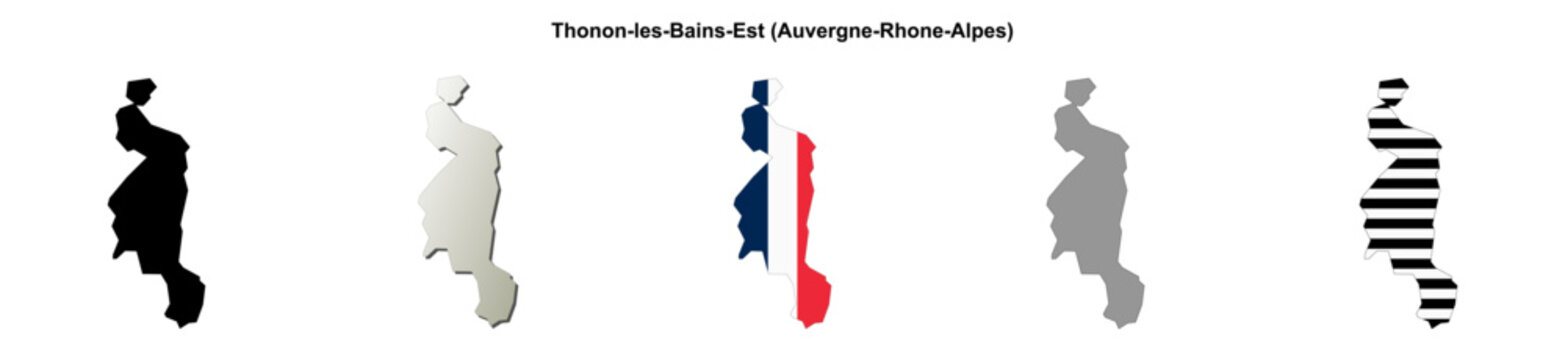 Thonon-les-Bains-Est (Auvergne-Rhone-Alpes) blank outline map set