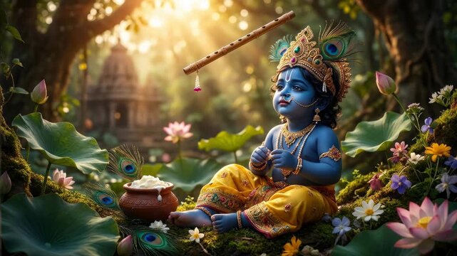 Divine infant avatar: Krishna Gopala, Govinda Kanha, Shyam Mukunda, Madhava Keshava, Hari Murari, Damodara Gopinath, Giridhari Dwarkadhish, Jagannath Vasudeva.