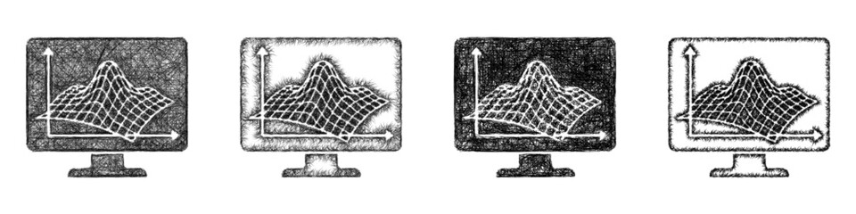 Obraz premium Monochrome sketch quantum simulation icon design set