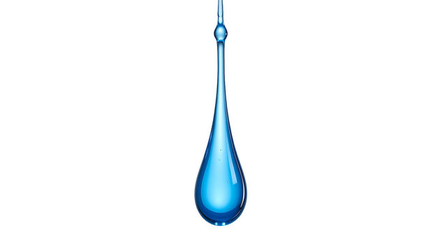 Isolated, stylized, glossy, blue water droplet against a solid black background