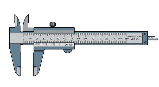 Vernier caliper measuring tool with millimeter metric scale isolated on white background 2D vector illustration