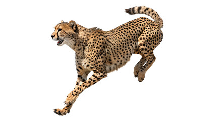 Wild African cheetah wildcat running fast side profile isolated on transparent background. © Samuel