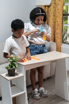 Children playing with educational toys at home