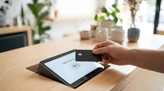 Customer Paying with Credit Card on Tablet POS Machine