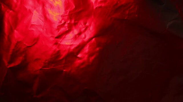 Vibrant Red Crumpled Texture Abstract Background Light Reflection
