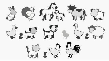 Obraz premium Farm animal silhouettes depict a collection of livestock and poultry