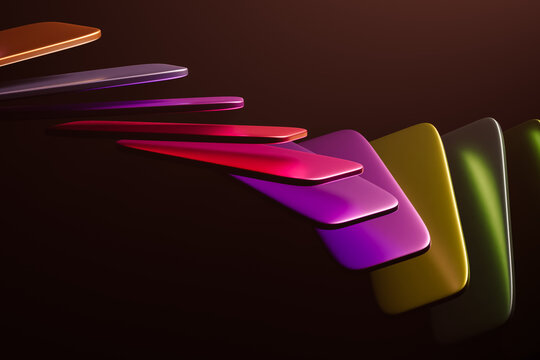 Colorful abstract overlapping shiny rectangles on dark background
