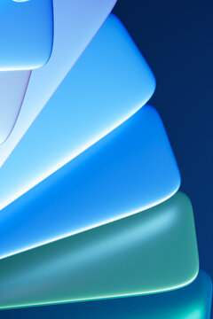 Abstract illustration of curved blue and green shapes with glow