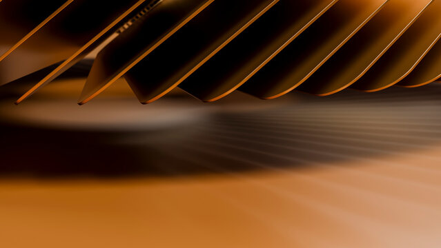 Closeup of abstract golden metallic blades and gear pattern