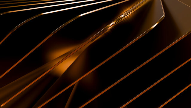 Abstract glowing orange curved lines on black background
