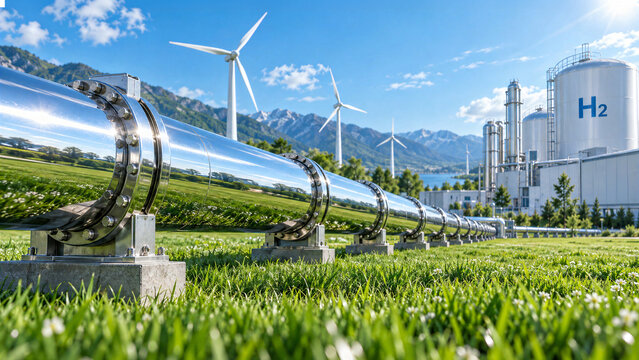 Clean hydrogen pipeline and facility with wind turbines