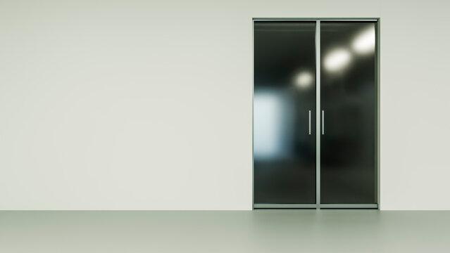 Sliding glass door with metal frame in minimalist interior