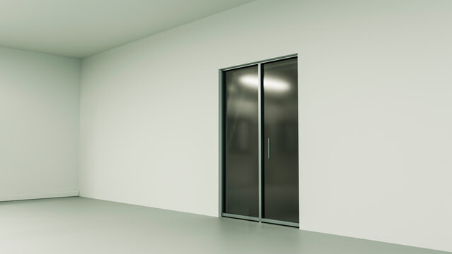 Modern glass sliding door in minimalist empty interior