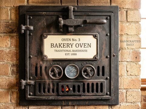 Bakery oven display in rustic brick bakehouse