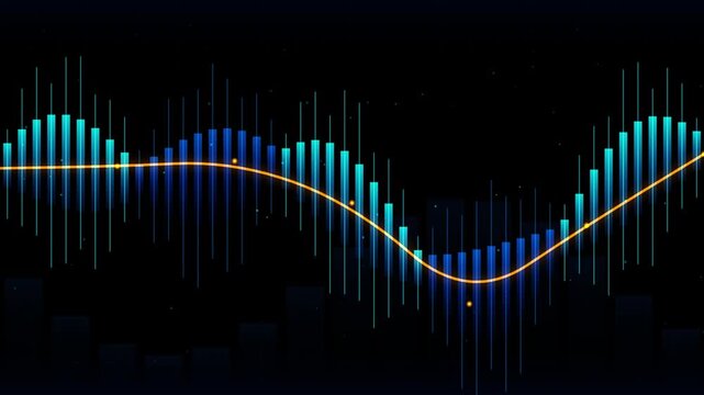 Abstract financial chart showing global stock market trends or cryptocurrency trading data with moving average line.