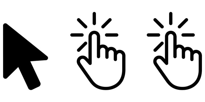 Computer mouse cursor and finger click icons for web interface design.