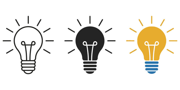 Light bulb idea icons set for creative thinking and innovation projects.