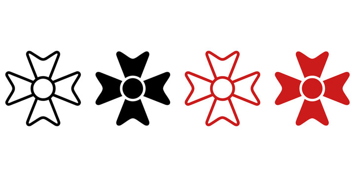 Maltese cross symbol set in outline silhouette and red color options.