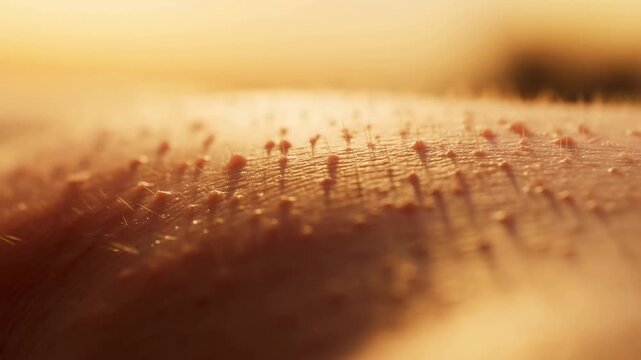 Acupuncture needles inserted into skin during a warm macro treatment close-up. Acupuncture clinic advertising, alternative healthcare campaigns, and wellness service promotion.