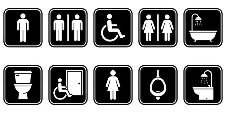 Restroom navigation icons pack including toilet signs and bathroom symbols.