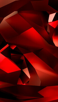 Red faceted crystal cluster with reflective surfaces and gemstone