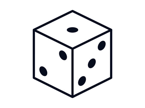 A black-and-white six-sided die with two dots on the top face and a three-dimensional perspective.