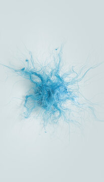 Blue tangled fibers forming an abstract dynamic cluster