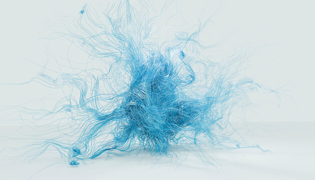 Blue flowing digital lines forming complex abstract structure