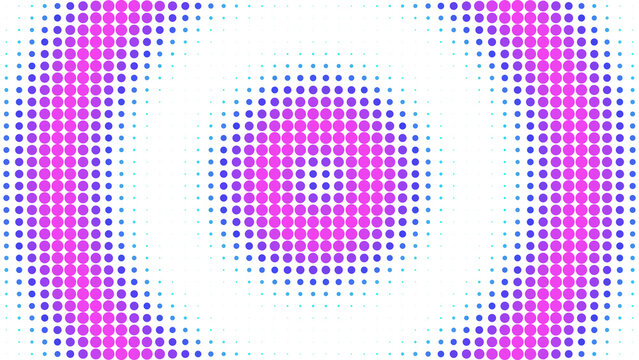 Pink and blue dots arranged in concentric circular patterns on a black background, creating a vibrant and rhythmic ripple effect for visuals