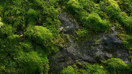 Fototapeta premium Textured Stone And Moss Macro Background, Natural Abstract Pattern, Bright Airy Natural Light, Shot On 50mm Lens, Natural Perspective, High-Contrast Tones, High-Resolution Digital Art
