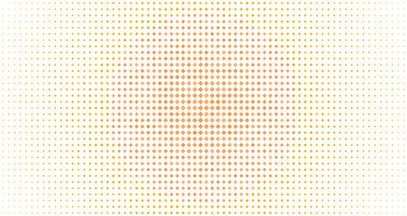 Fototapeta premium Abstract orange and yellow grid pattern with a central glowing circular distortion effect on a solid black background, digital