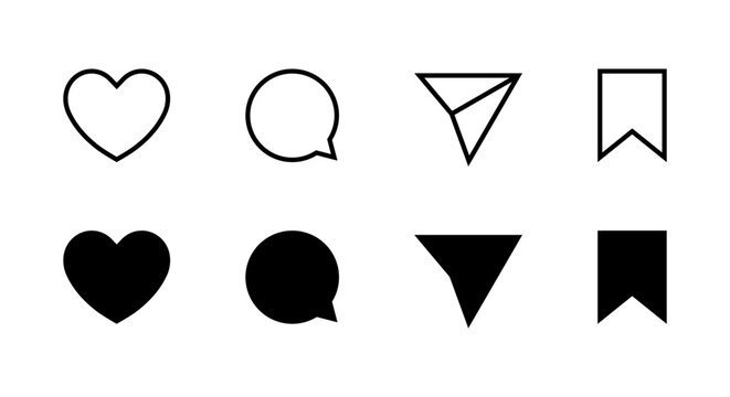 Like, comment, share, and save bookmark icon. Social media interaction symbol
