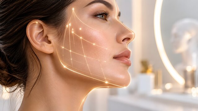 Aesthetic facial reshaping concept abstract facial profile measurements beauty tech