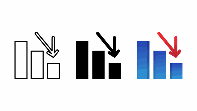 Downward trend bar chart icons with arrows showing decline
