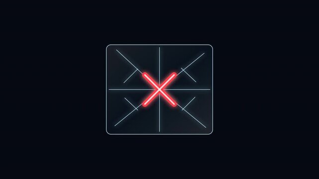 cross delete icon inside a thin circular grid frame on a dark navy technical surface