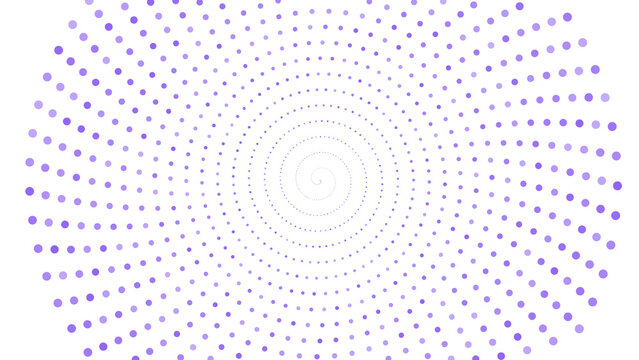Abstract spiral background, with purple dots, arranged in a, swirling vortex pattern, radiating from the, center on black background